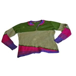 Misslook Colorblock Knit Sweater XL Striped Henley Thumbhole Asymmetrical Hem